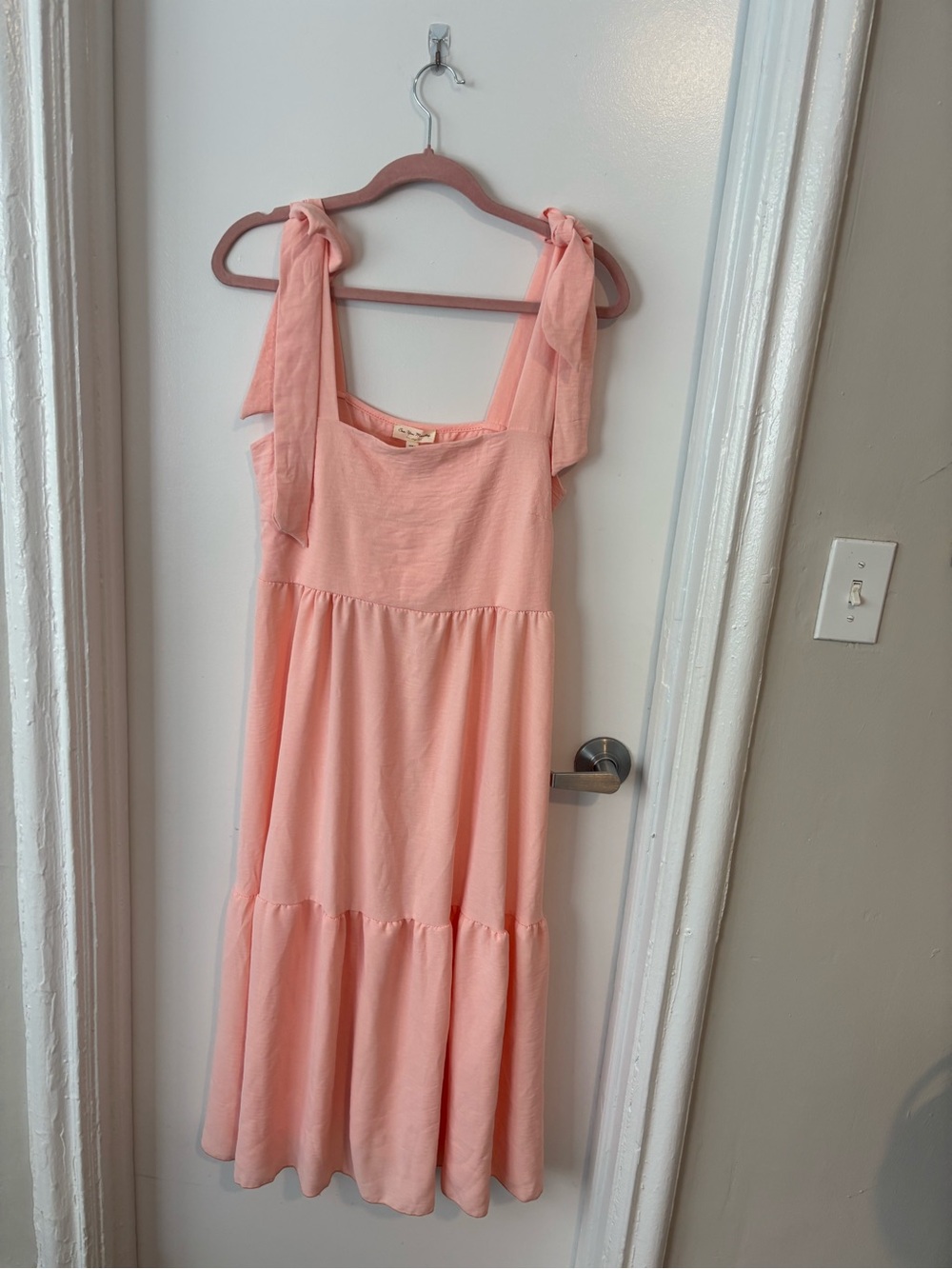 See You Monday Peach-Pink Tie-Shoulder Tiered Sundress